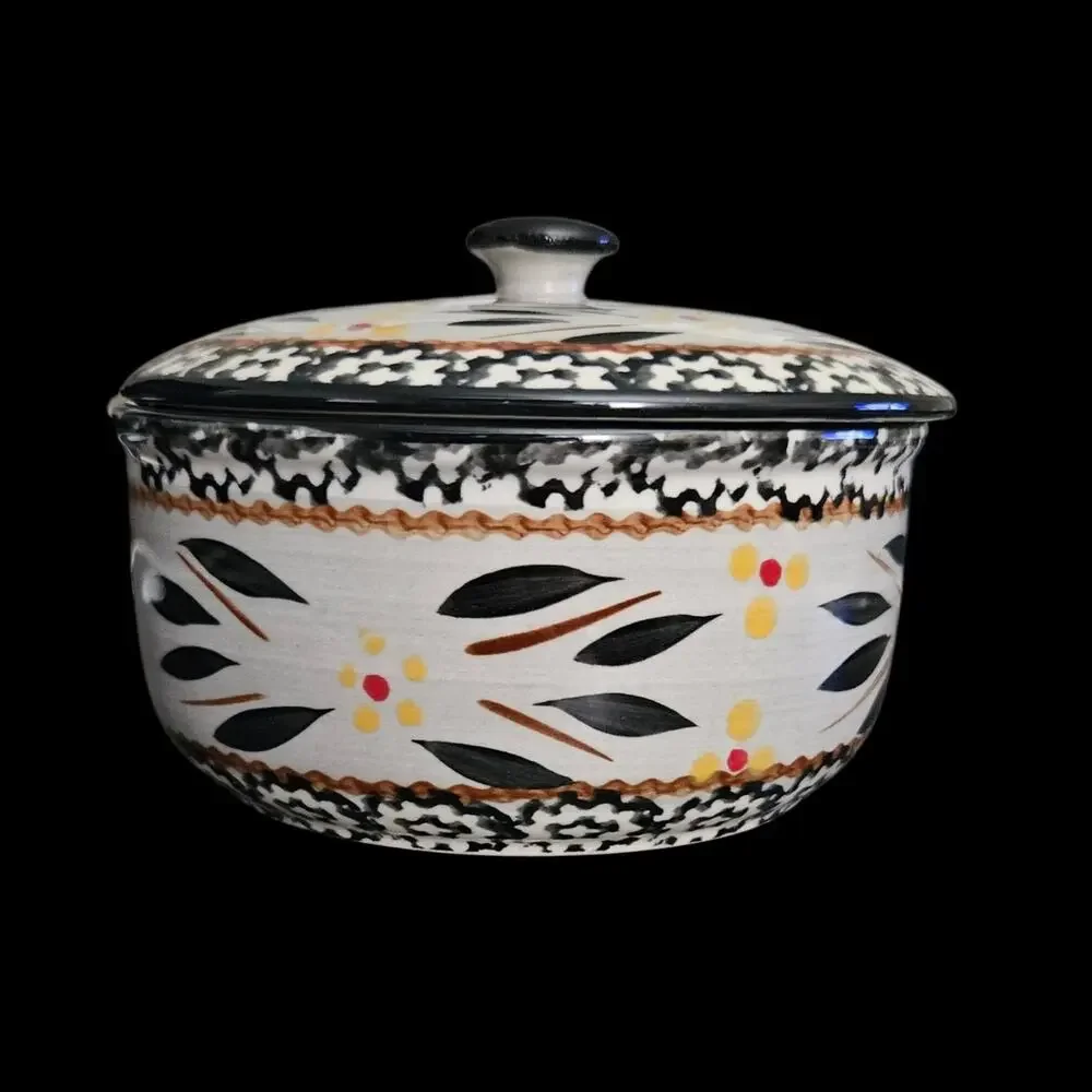 Temp-tations Old World 15 oz Covered Saucepan Casserole Pot Black Floral
